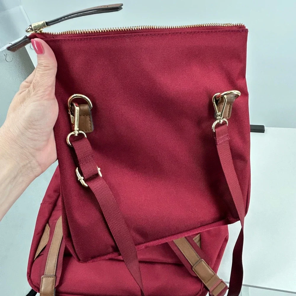 Tommy‎ Bahama Burgundy Canvas Backpack and Crossbody Bag Set Gold Tone Hardware